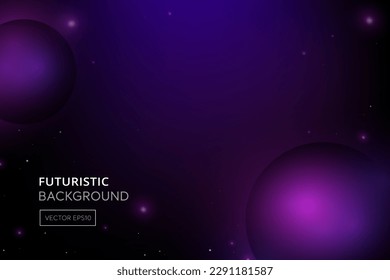 Futuristic dark universe background with glowing circle purple stars and copy space