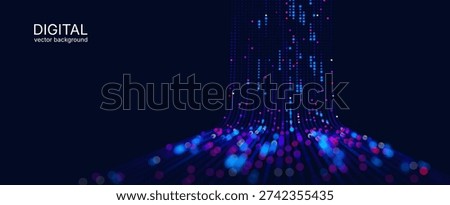 Futuristic data array visualization with flowing particle waves and digital interface representing big data analysis, pattern recognition, artificial intelligence, machine learning vector background