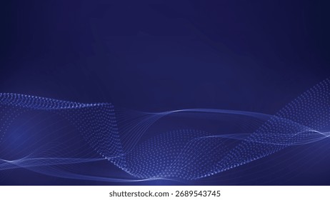 Futuristic data flow technology background with abstract particle wave lines representing digital network connection and information transfer in cyberspace.