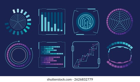 Futuristic Data HUD Interface Elements Vector illustration Set