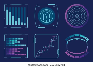 Futuristic Data HUD Interface Elements Vector illustration Set