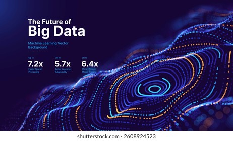 Futuristic Data Landscape Formed by Glowing Dots and Contour Lines. AI, Big Data, and Machine Learning Visualization Concept. Tech, Analytics, or Neural Network Theme. Vector Illustration.