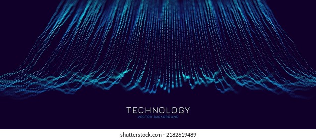 Futuristic Data Stream. Big Data Flow Transfer Technology. Cyberpunk Cybersecurity. Cyberspace Blockchain Transactions Concept. Abstract Technological Background. Vector Illustration.
