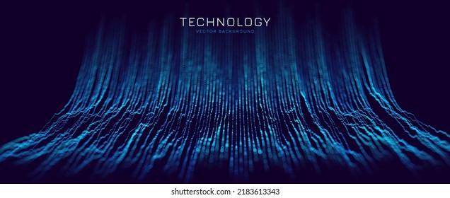Futuristic Data Stream. Big Data Flow Transfer. Blockchain Transactions Concept. Abstract Technology Background. Vector Illustration.