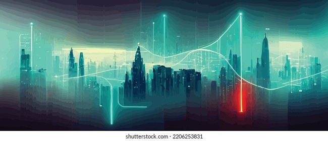 Futuristic Data Stream City Vector Background. Data Transfer, Banner