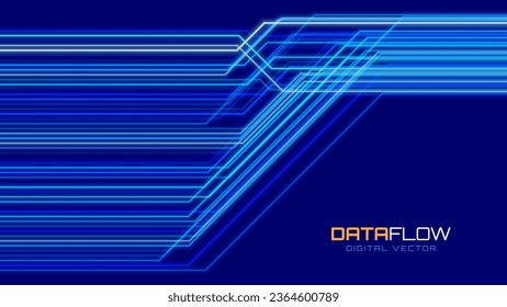 Futuristic Data Stream. Cyber Data Flows through Digital Lines. Data Transfer Technology. Cyberpunk, Big Data, Cybersecurity Concept. Abstract Tech Vector Illustration. 