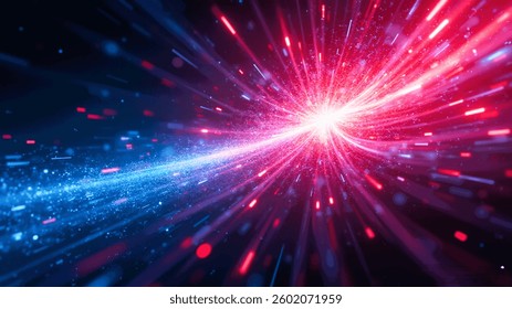 Futuristic Data Stream. Explosive Sci-Fi Motion. Neon Glowing Trails in Hyper-Speed. Space Travel Concept Wallpaper.