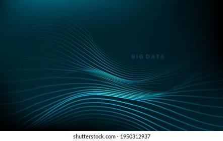 Futuristic data technology minimal lines illustration. Blue grid perspective sound frequency waves background. Modern texture design. Vector eps10.