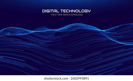 Futuristic Data Wave With Glowing Blue Dots On Dark Background, Perfect For Artificial Intelligence, Big Data, Blockchain, Or Digital Tech Themes, Vector Illustration With Particle Flow Design