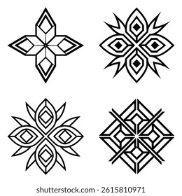 Futuristic Decorative Ornament Set Vector Art Illustration Isolated On White Background