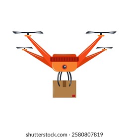 Futuristic delivery drone carrying a package for fast shipping