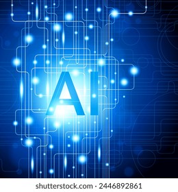 Futuristic design of an Artificial Intelligence brain with circuit board. Abstract digital and technology background.