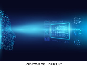 Futuristic design of an Artificial Intelligence robotic is on analytic process and solving problem. Abstract digital and technology background. Vector Illustration.