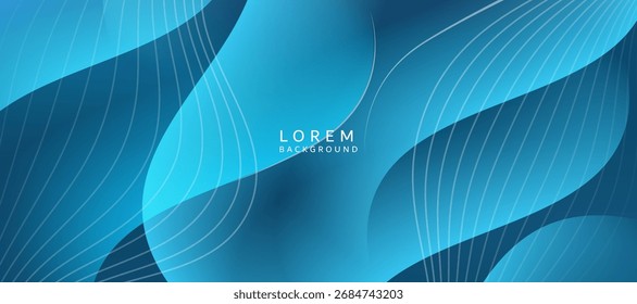 Ein futuristischer Design-Hintergrund in Blau-Marinetönen mit schlanken, gekrümmten Linien und dünnen Grafiken, die durch den Raum verlaufen und eine lebendige, fließende und moderne Atmosphäre schaffen.