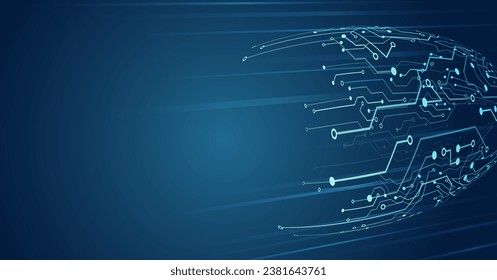 Futuristic design for banner or presentation. The abstract circuit board is on a blue background. Hi-tech digital technology and engineering concept. Wide technology communication.