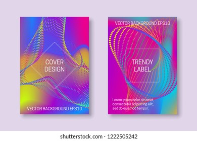 Futuristic design for cover templates with iridescent divergent point elements. Trendy brochures or packaging backgrounds.