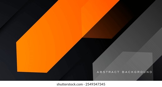 Futuristic design dark black background with orange dynamic arrow geometric 3D background overlap pattern layer on dark background. Eps10 vector