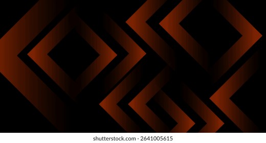 Futuristic design dark black background with orange arrow geometric 3D background overlap pattern layer on dark background.