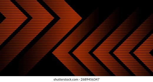 Futuristic design dark black background with orange arrow geometric 3D background overlap pattern layer on dark background. Eps10 vector