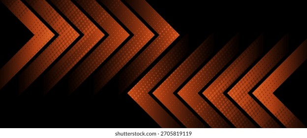 Diseño futurista de fondo negro oscuro con flecha naranja geométrica 3D de fondo superposición de la capa de patrón sobre fondo oscuro. Vector Eps10