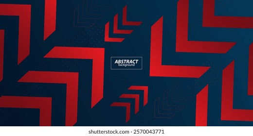 Futuristic design with dark blue background with geometric red arrows, 3D background with overlapping pattern layers on dark background. Vector eps10