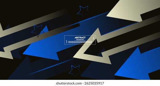Futuristic design with dark blue background with 3D geometric arrows overlapping with pattern layers in the background. Vector eps10