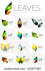 Diseño futurista ecologo de hoja. Hojas geométricas abstractas y coloridas, conceptos verdes