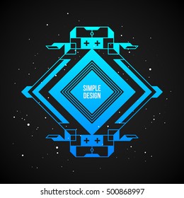 Futuristic design element in 80s style with colorful gradient on dark background. Useful as poster or print.