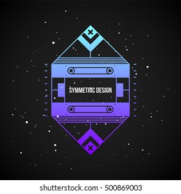 Futuristic design element in 80s style with colorful gradient on dark background. Useful as poster or print.