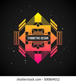 Futuristic design element in 80s style with colorful gradient on dark background. Useful as poster or print.