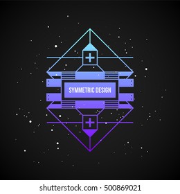 Futuristic design element in 80s style with colorful gradient on dark background. Useful as poster or print.