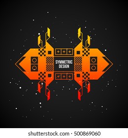 Futuristic design element in 80s style with colorful gradient on dark background. Useful as poster or print.