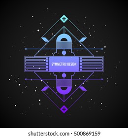 Futuristic design element in 80s style with colorful gradient on dark background. Useful as poster or print.
