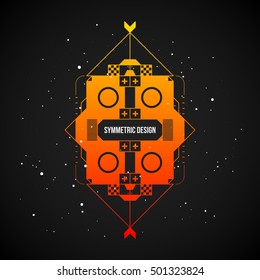 Futuristic design element in 80s style with colorful gradient on dark background. Useful as poster or print.