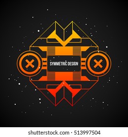 Futuristic design element in 80s style with colorful gradient on dark background. Useful as poster or print.