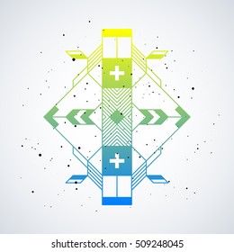 Futuristic design element with colorful gradient on white background. Useful as poster or print.