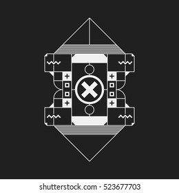 Futuristic design element on dark background. Useful as poster or print.
