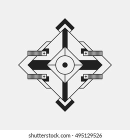 Futuristic design element on white background. Black and white colors. Useful as poster or print.
