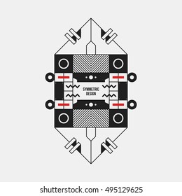 Futuristic design element on white background. Black and white colors. Useful as poster or print.