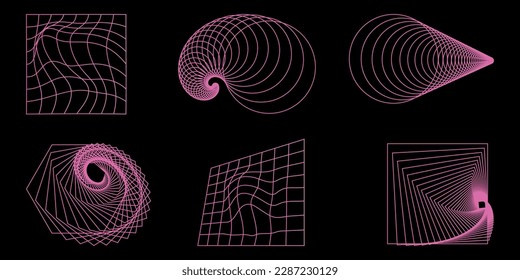  Futuristic design elements. Shape set y2k style for banner.Shape set y2k style for decoaration.Shape set y2k style for poster. Trendy geometric forms.Simple shapes.Trendy 90s.Y2k aesthetic.