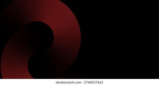 Futuristic design with glowing red concentric curves flowing in an S-shaped motion against a dark backdrop.