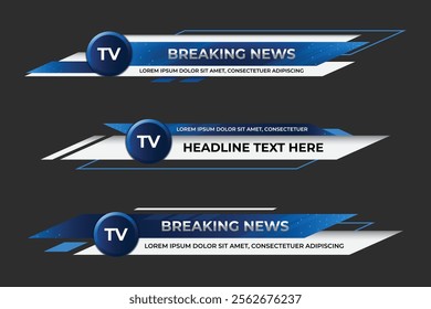 Futuristic design lower third banner. Broadcast news lower third banner template design. Lower third bar template for breaking news. Video headline title