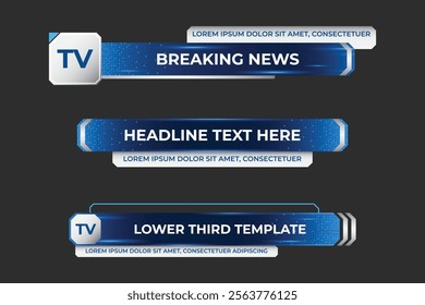 Futuristic design lower third banner. Broadcast news lower third banner template design. Lower third bar template for breaking news. Video headline title