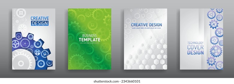 Futuristic design for medical, scientific, computer flyers, brochures, and webinar pages. High-tech corporate document cover design. White set of hi-tech covers for presentation and marketing.