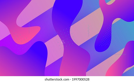 Futuristisches Design. Memphis-Seite. Regenbogen-Textur. Fluessigkeitsflieger. Wave Landing Page. rosafarbene grafische Abdeckung. Fließflüssiges Poster. Funkfrequenzhintergrund. Violetfuturistisches Design