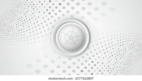Futuristic design for presentation. Hi-tech computer digital technology concept. Wide grey background with various technological elements. Abstract technology communication, vector illustration.