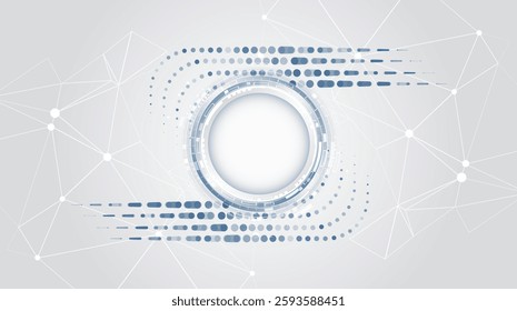 Futuristic design for presentation. Hi-tech computer digital technology concept. Grey background with various technological elements. Abstract technology communication, vector illustration.