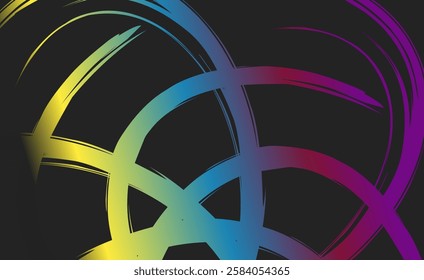 Futuristic design with yellow, blue and purple gradient circular line effect. Ideal for templates, branding and wallpapers.