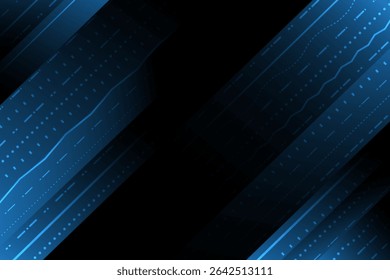 Futuristic diagonal lines with abstract circuit patterns in glowing blue. Modern tech background concept for banners, UI, or digital interfaces.