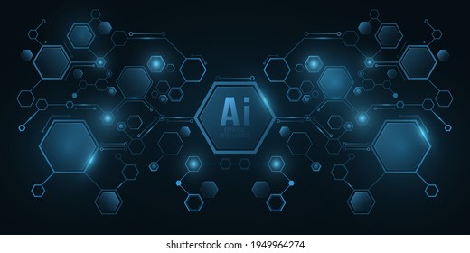 Futuristic diagram from glowing hexagons frame. Artificial Intelligence concept. Neural networks. Digital technology. Big data. Sci-fi presentation. UI design. Vector illustration. EPS 10.